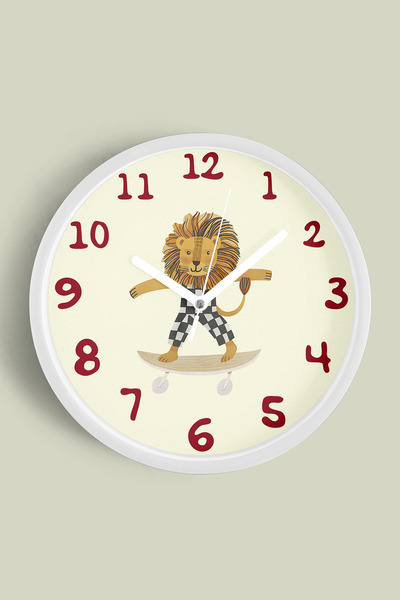 JHAAR Ceas de perete modern pentru camera copiilor cu leu drăguț care face sk...