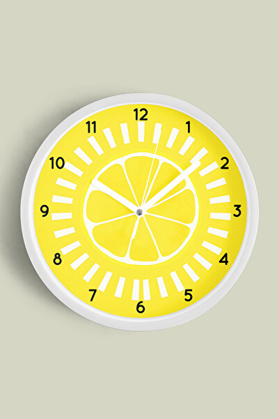 JHAAR ساعة حائط للمطبخ بتصميم عصري على شكل ليمون - 30 سم - هيكل أبيض مع زجاج ...