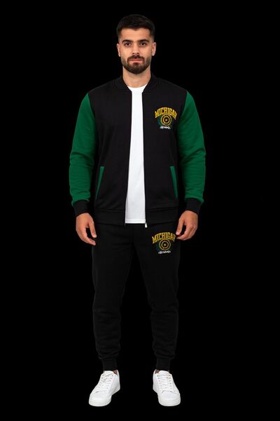 HerTarzınTrendi Men's Printed College Style Tracksuit Set – Zip-Up Top & Jogg...