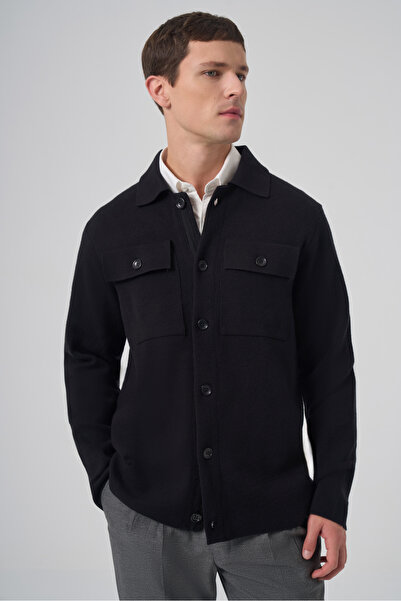 Morven Men's Black Trendy Buttoned Cardigan with Flap Pockets