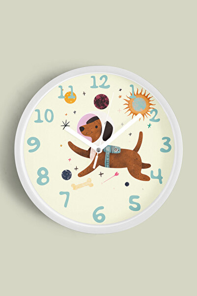JHAAR Câine astronaut drăguț - Ceas de perete modern pentru camera copiilor c...