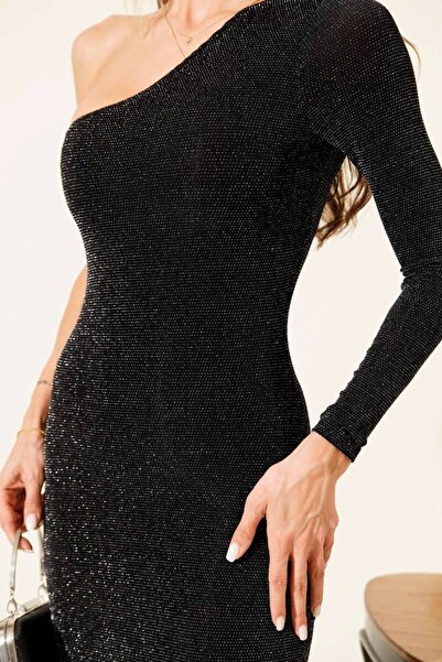 Varyete Sim Detail One Shoulder Transparent Strap Midi Slit Dress