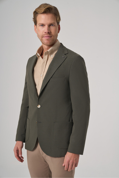 Morven Men's Khaki Trend Slim Fit Mono Collar Jacket