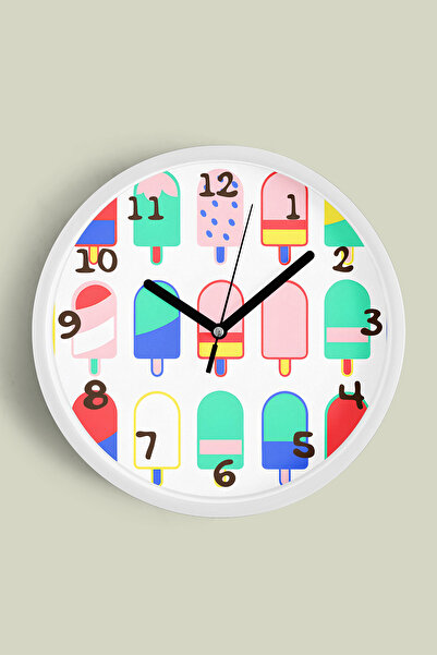 JHAAR Ceas de perete pentru camera copiilor cu design modern, cu înghețată - ...