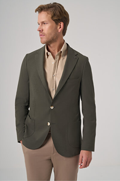 Morven Men's Khaki Trend Slim Fit Mono Collar Jacket