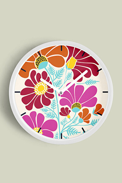 JHAAR Abstract Floral Themed Modern Wall Clock - 42cm - White Case with Glass...