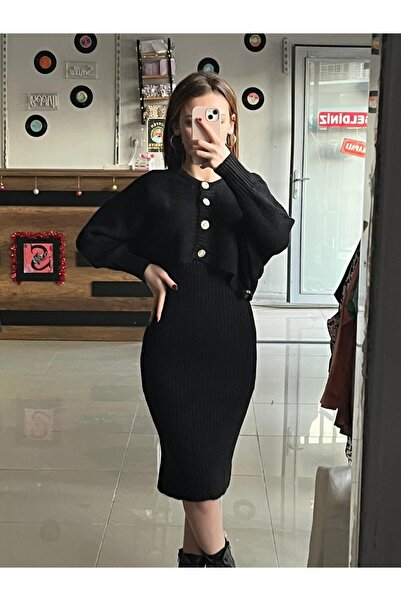 Sublime Butik Tricotaj pentru femei Pulover Rochie Set cu nasturi Pulover + R...
