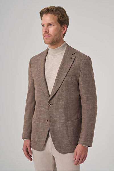 Morven Men's Brown Polyviscon Trend Patterned Dynamic Fit Mono Collar Jacket