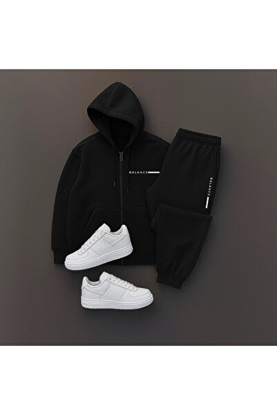Baycombine35 Black New Season Balance Written 3 Thread Cardigan-Sweatpants 2-Piece Set