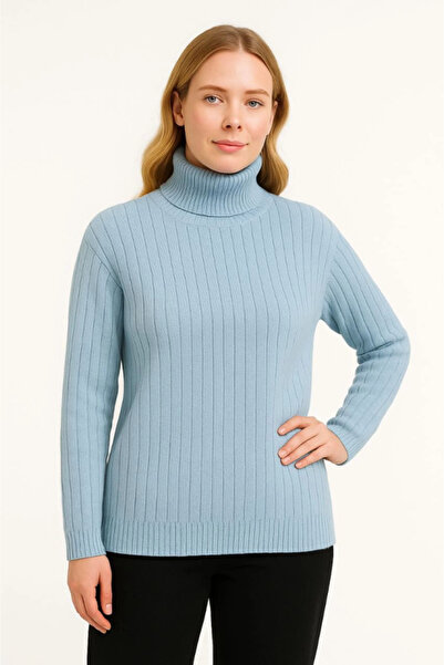 civetta Fisherman's neck ribbed knit sweater cotton thick Corded Fabric woven - baby blue