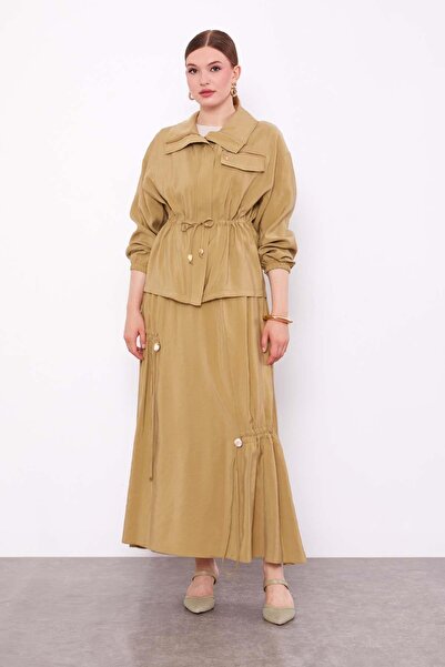 Levidor Green Hidden Zipper Detailed Skirt Set