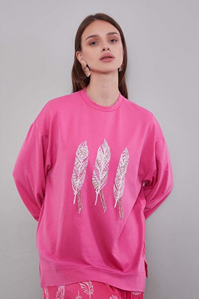 Levidor Fuchsia Feather Patterned Pleated Skirt Set