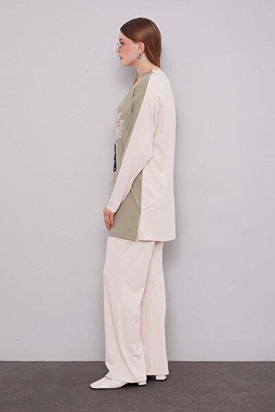 Levidor Beige-Khaki Double Floral Motif Double Set