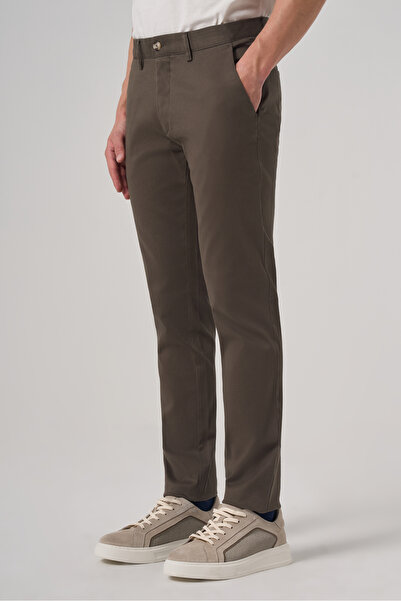 Morven Men's Khaki Cotton Trend Slim Fit Chino Trousers