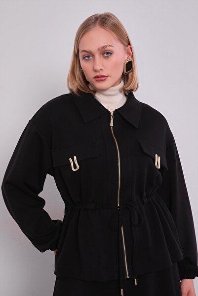 Levidor Black Gold Zipper Detailed Skirt Set