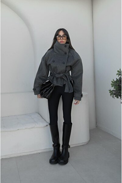 Havoş Anthracite arica Mock Neck short coat