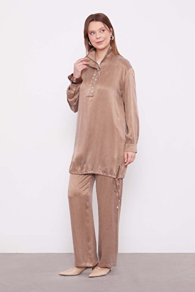 Levidor Mink Mock Neck Button Detailed Cupra Double Suit