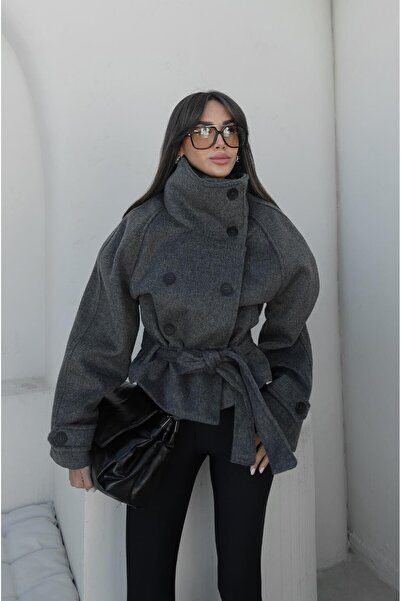 Havoş Anthracite arica Mock Neck short coat