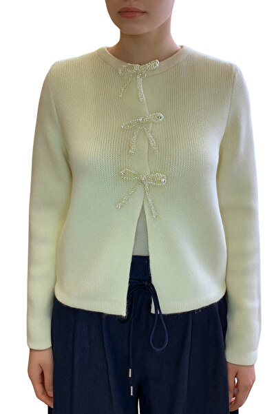 Qualia Butik Women's Pearl Bow Detailed Knitwear Cardigan