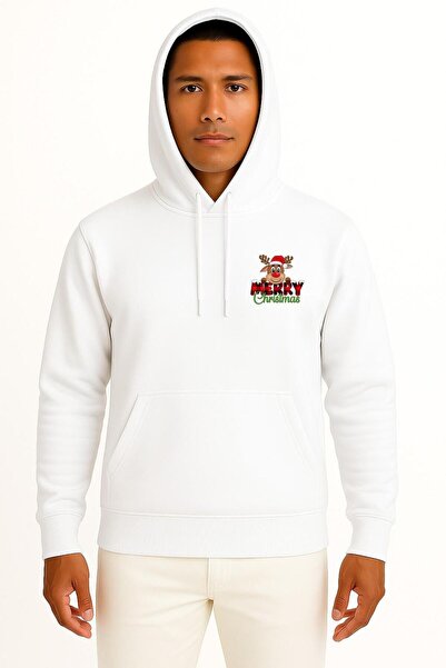 Bahriyeli Collection Hooded Merry Christmas Christmas Deer Pocket and Back Pr...