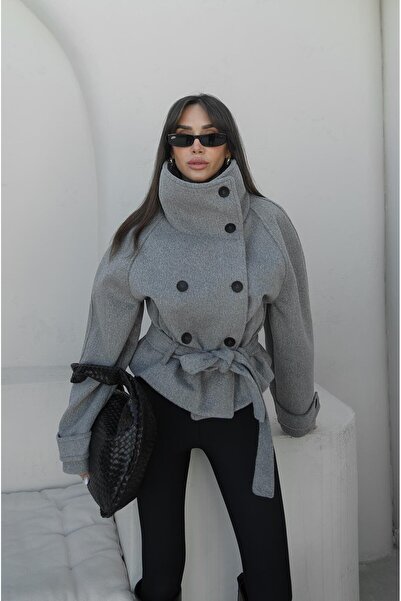 Havoş Gray arica Mock Neck short coat