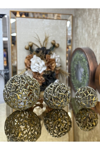 city gold 3'LÜ PİRİNÇ DEKORATİF TOP 12-15-22 CM