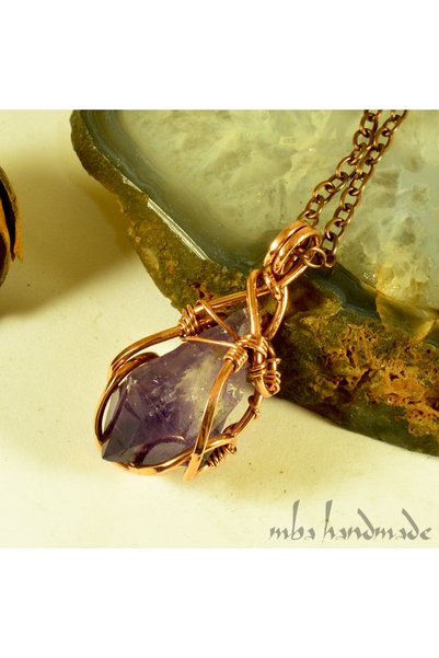 mba handmade jewelry Amethyst Crystal Pure Copper Pendant - Handmade - Single Item