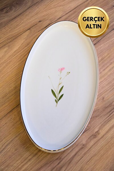 tabakevi Tabak Evi Porselen Natura Çuha Altın Yaldızlı Oval Kayık 32,50x17x2,50cm Tekli