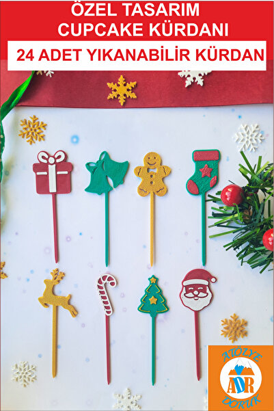 Atolye Doruk Christmas Cupcake Toothpick-Santa Claus-Pine Tree-Cookie Man Pastry Toothpick, New Year Cocktail Stick