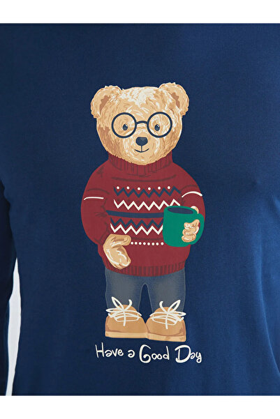 LC Waikiki Standard Fit Bear Teddy Printed Men's Pajamas Set