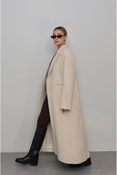 Havoş Beige Coat with Zipper Detail on the Sleeves