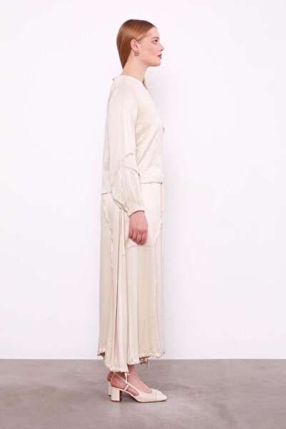 Levidor Cream Asymmetrical Cupra Skirt Set