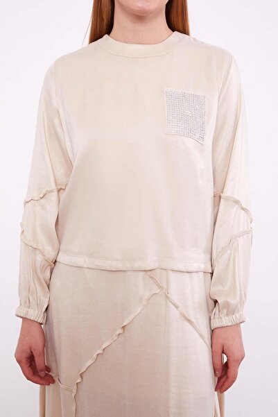 Levidor Cream Asymmetrical Cupra Skirt Set