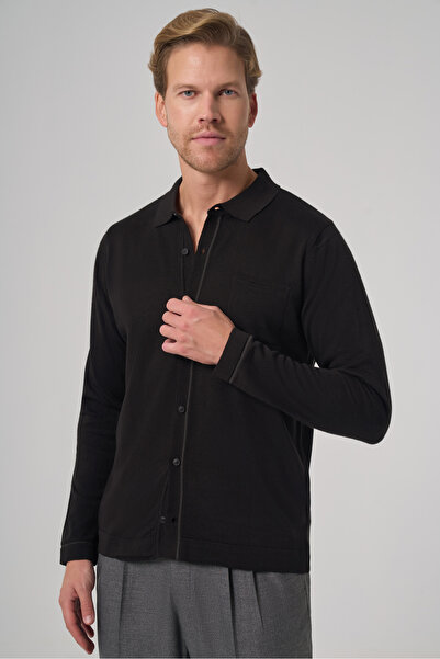 Morven Men's Black Trend Polo Neck Shirt Knitwear