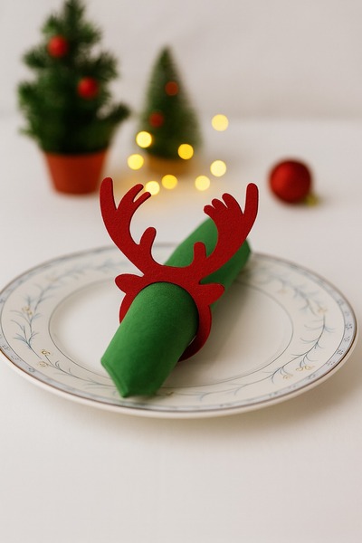 Dekals Geyikli Peçete Sunum Yüzüğü Peçete Servis Halkası Peçete Sunum Aksesuarı