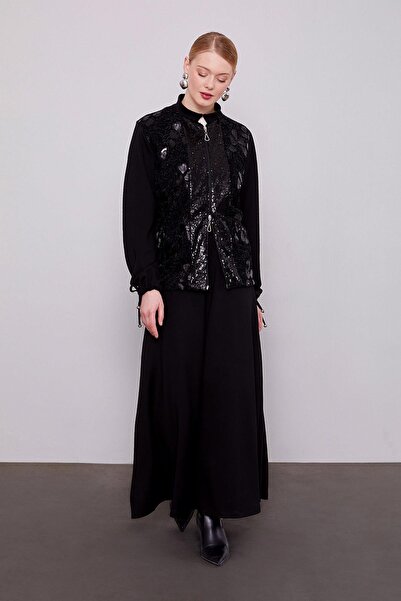 Levidor Black lace sequin detail skirt set