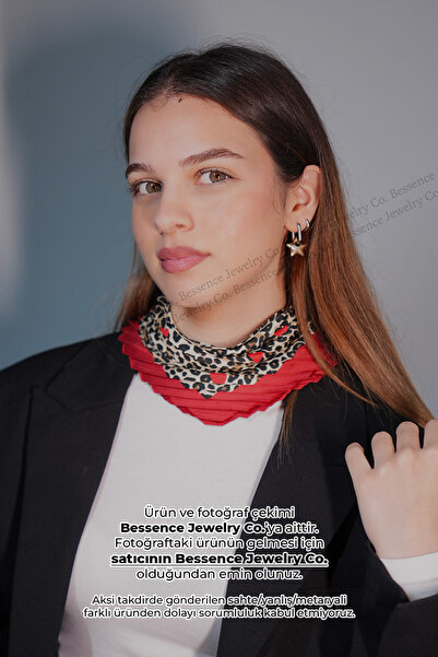 Bessence Jewelry Co Red Vintage Leopard Pliseli Silk-Touch Kadın Fular