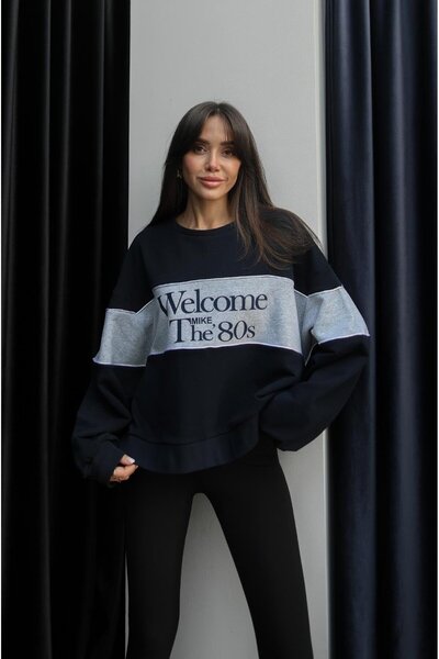 Havoş Navy Blue Welcome Bike Printed Sweatshirt