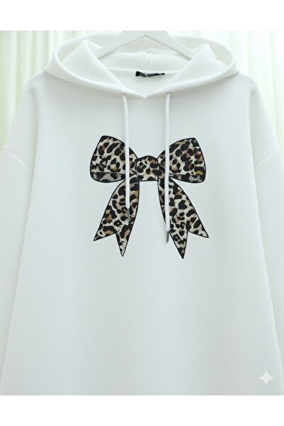 Modamorfo Bow Detailed Hooded Combed Cotton Sweatshirt -White