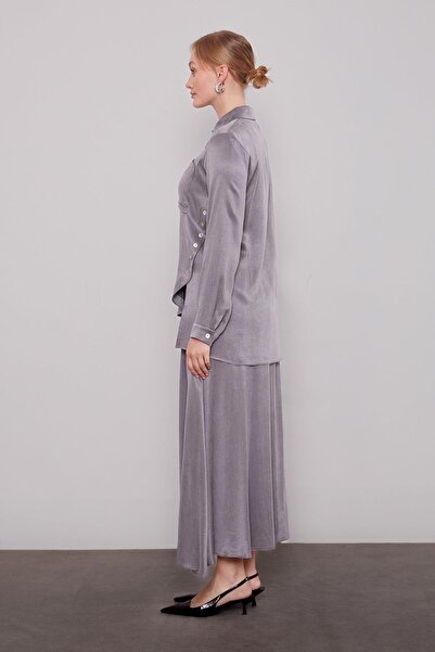 Levidor Anthracite Cross Button Detail Cupra Skirt Set