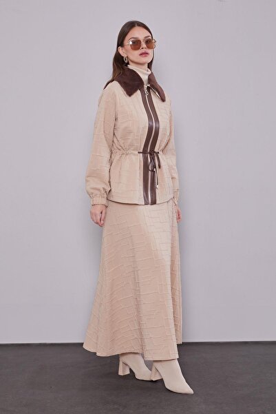 Levidor Beige self-printed skirt set