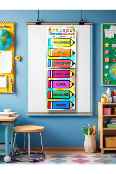Kozalak Tasarım Haftanın günleri Afişi Okul ve Sınıflar için Pvc kaplı 2 parç...