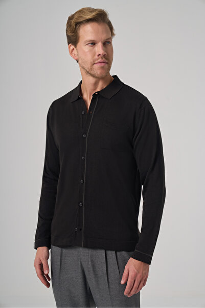 Morven Men's Black Trend Polo Neck Shirt Knitwear