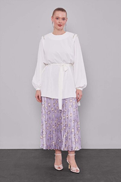 Levidor Lilac Pleated Patterned Skirt Set