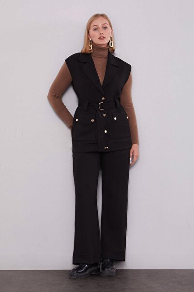 Levidor Black Metal Belt Detailed Double Suit