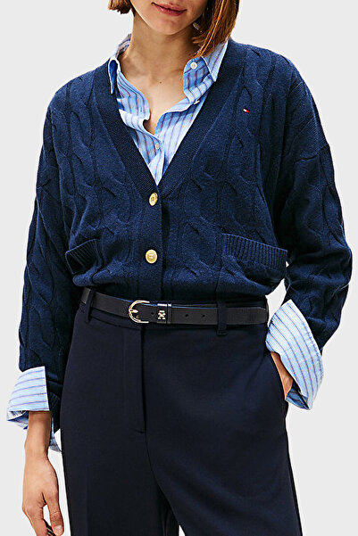 Tommy Hilfiger % 100 Yün Oversize V Yaka Örme Hırka HIRKA WW0WW43089 C1G