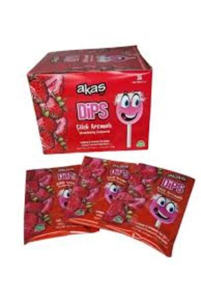 akas Çilek Aromalı Toz Şekerli Dips Lolipop Paket 36 Adet