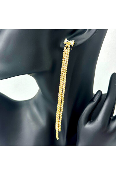 velve Μακριά σκουλαρίκια Tyza, με φιόγκο και ημιπολύτιμες πέτρες, σε κομψό κουτί, Χρυσό