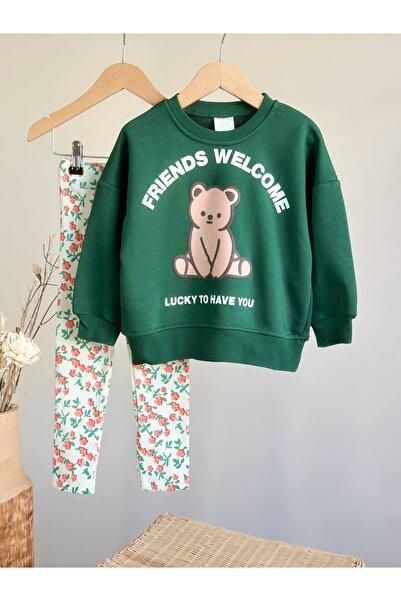 Pinkitokids Friends Welcome Printed Girls' Sweatshirt and Leggings Set
