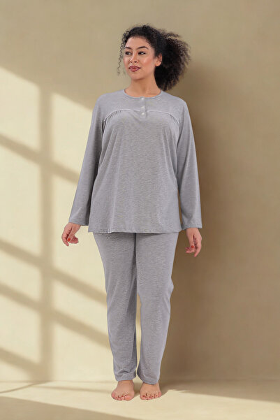 bigmama Women's Plus Size Pajamas 100% Compact Combed Cotton Button-Down Coll...